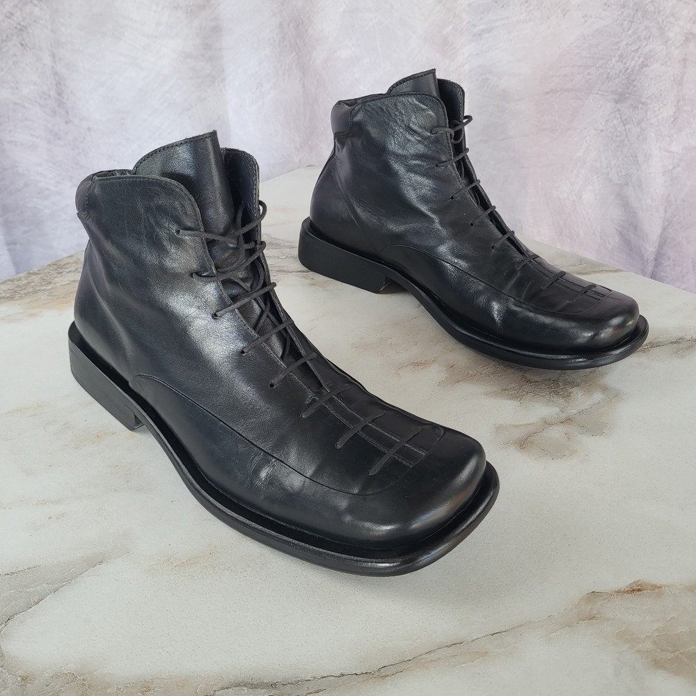 Cesare Paciotti Heros Square Toe Lace Up Boots Black Size 10 Men's